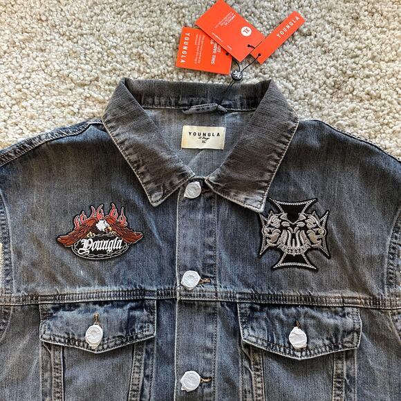 Men's YoungLA 5192 - Cars & Curls - Denim Vest, XL, NWT, BlueWash - Picture 3 of 10